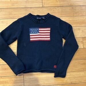 THE Ralph Lauren flag sweater, navy cotton crewneck Boys L 12/14